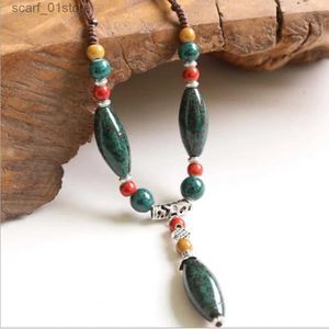 Pendant Necklaces Retro Ethnic style Handmade ceramic Bead pendant Sweater chain necklace N502L231122