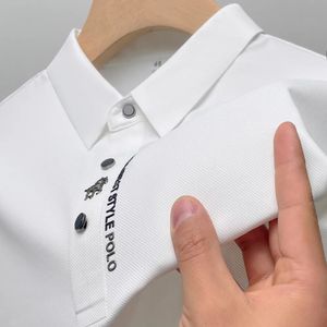 Erkek polos buz ipek nakış polo gömlek yaz yaka elastikiyeti t-shirt Koreli moda kısa kollu iş rahat erkek giyim bcx