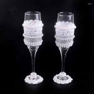 Party Favor 1 Par/Lot Pearl Wedding Brud Dowch Gift Champagne Rostande glasögon Set spetsvin kopp