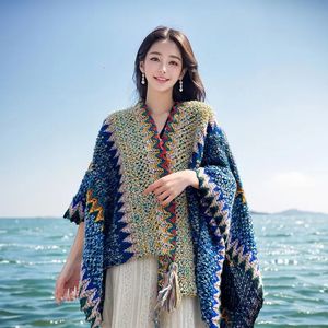 Şallar Wehelloethnic Poncho Kadınlar için Yumuşak Örme Şerit Püskül Cardigan Şal Palto Kaplamaları Rosita Cape Drophip 231012