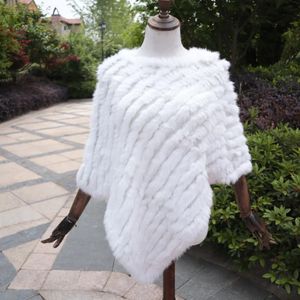 Women's Winter Knitted Natural Rabbit Fur Poncho Shawl Genuine Rabbit Fur Warps Fashion Poncho