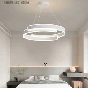 Taklampor Modern enkel LED -ljuskrona för vardagsrummet sovrum matsal kök tak hängslampa vit ring design suspension ljus q231012