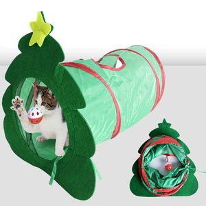 Cat Toys Christmas Tree Cat Interactive Toy Kitten husdjur Tillbehör Träning Beteende AIDS Retande Foldbar Fun Ball Novel Tube Gömmer 231011