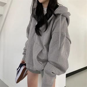 Felpa con cappuccio da donna Felpa con zip Casual oversize con cappuccio stile coreano Harajuku Solido sciolto manica lunga giacca da donna cappotti grandi 231011