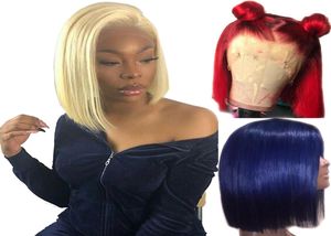 613 Sarışın 13x6 Dantel Ön Peruk Mavi Renkli Remy Kırmızı İnsan Saç Tam Uçlar Şeffaf Frontal Kapatma İsviçre Dantel Kısa Bob Wigs8500441