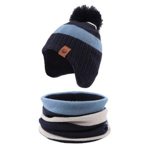 Hattar halsdukar sätter vinter barn pojke rand hatt halsduk 2 st.
