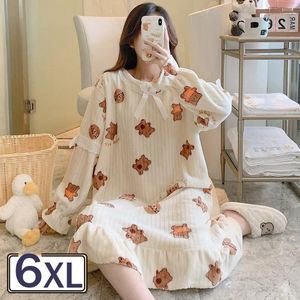 Women's Sleepwear Pregnant Loose Nightdress Winter Nightgown For Girl Cute Princess Big Size 6XL Flannel Sleepshirt Dropp