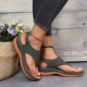 Sandals Woman Summer 2023 Oxford Flats Slippers Pu Leather Flip Flops Buckle Female Shoes Rome Fashion Women Shoe