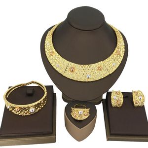 Wedding Jewelry Sets Selling Brazilian Luxury Dubai GoldPlated Set Italian Four Party Wdding Gift FHK13649 231012