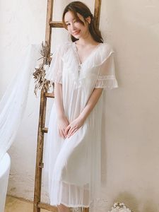 Damen-Nachtwäsche, kurzärmelig, Sommer-Rüschen, Netzstoff, süßes Mädchen, V-Ausschnitt, feenhaftes viktorianisches Nachthemd, modales Vintage-Prinzessin-Nachthemd
