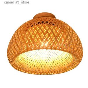 Plafoniere Lampada da soffitto in tessuto di bambù retrò Copri paralume in tessuto Accessorio per decorazioni per lampade (senza lampadina) Q231012