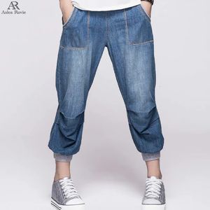 Kadın pantolon capris harem kot pantolon için yüksek bel yaz artı capris calflength denim pantolon 4xl 5xl 6xl 231011