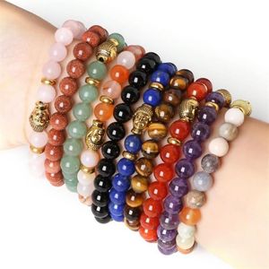 Charm Bracelets Natural Stone Beads Gold Buddha Head Bracelet Tiger Eye Yoga Beaded & Bangles For Men Women Friend Gift271e