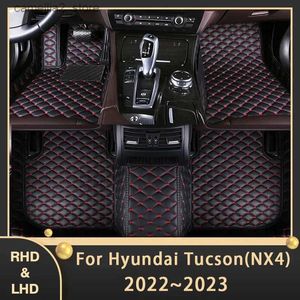 Golvmattor mattor bilgolvmattor för Hyundai Tucson NX4 2022 2023 Luxury Custom Auto Foot Pads Leather Carpet Interiör Tillbehör Q231012