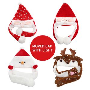 Upplyst julren Cap Can Moves the Ears Peluches Santa Hat LED och snögubbe har lampor inuti julklappen till barn