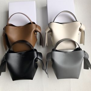 Echini Musubi Mini Cowhide Commuter Versatile One Shoulder Crossbody Handbag with Bow Knot Bucket Bag