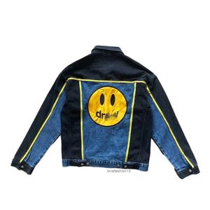 Herrjackor Autumn/Winter Classic Smiling Face Drews Bieber samma svarta korgpanel broderad bokstav denim Coat Jacket