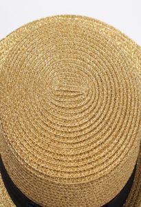 Fashionwoven Widewrimmed Hat Gold Metal Bee Fashion Wish Straw Cap ParentChild Flattop Visor Woven Straw Hat4782927