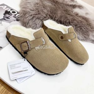 Designer Slippers Woman Sandal Fur Slipper Boston Clogs Men Sandals Platform Mule Suede Leather Mules Apricot Slides