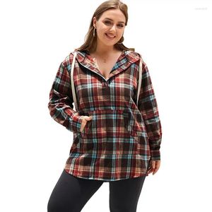 Women's Hoodies Autumn Hooded Long Sleeve Tops Women Large Size Clothes Loose Casual Plaid Print Hoodie Sweatshirt