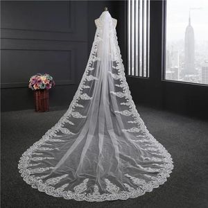 Brudslöjor Voile de Mariage Bling Wedding 1T 3M paljetter Lace Veil Cathedral med kamtillbehör Velo Boda