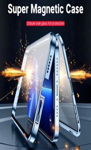360 Metallmagnetiska fodral för iPhone 12 13 mini 11 12 13 14 Pro Max dubbelsidig glasfodral passar iPhone X XR XS 7 8 6 6S plus se cov6990585