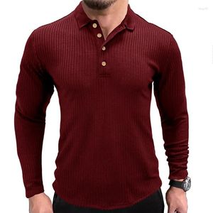 Homens camisetas Homens Sports T-shirt Elastic Turn-Down Collar Manga Longa para Masculino Lycra e Algodão Camisetas Homem Roupas