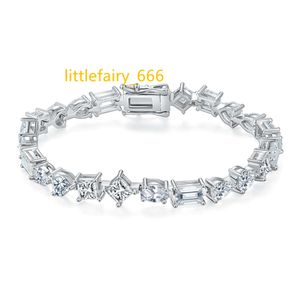 Wholesale Jewelry VVS Fancy Cut Moissanite Diamond Tennis Bracelet 925 Sterling Silver Plated White Gold Tennis Chain Bracelet