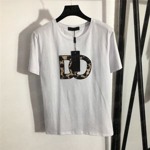 Leopard Letter Embroidered T Shirt Tees For Women Summer Short Sleeve Cotton Tshirt Tops Casual Pullover