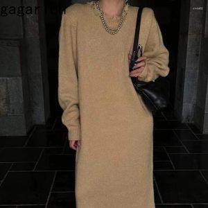 Casual Dresses Gagarich Long Over Knee Tassel Woolen Dress Autumn Winter Women Round Neck Korean Slouchy Loose Knit kjol rakt botten