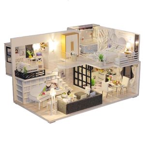 Doll House Accessories Cutebee Diy Dollhouse Woode Houses Miniature Furniture Kit Casa Musik Led Toys for Children Birthday Present M21 231012