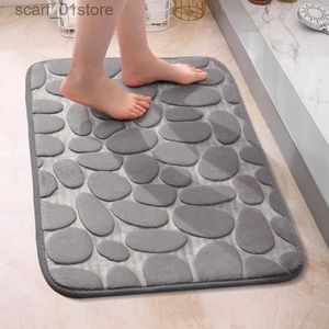 Non-Slip Bath Mats 1PC Velvet Embossed Cobblestone Carpet Water Absorbing and Non-slip Washable Memory Cotton Floor Mat for Indoor BathroomsL231012