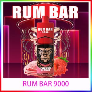 Authentische RUM BAR 9000 Puffs E-Zigarette Einweg-E-Zigaretten-Vape-Stift 13 ml vorgefüllte Mesh-Coil-Pods-Kartusche 600-mAh-Akku-Verdampfer Crazvapes