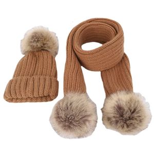 Cappelli Sciarpe Set Autunno per bambini singolo gomitolo di lana cappello sciarpa Set ragazzi e ragazze addensato grande palla di pelo lavorato a maglia cappello di protezione per le orecchie Set 231012