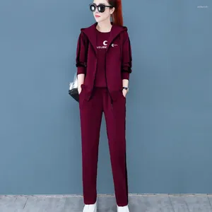 Pantaloni a due pezzi da donna Tuta sportiva invernale da donna Elegante cappotto in 3 pezzi morbido e spesso con cappuccio Set superiore con elastico per donna