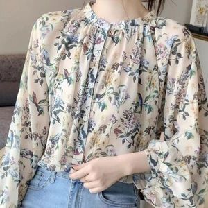 Blusas femininas 2023 moda outono coreano solto casual impressão lanterna manga camisa longa blusa superior feminino
