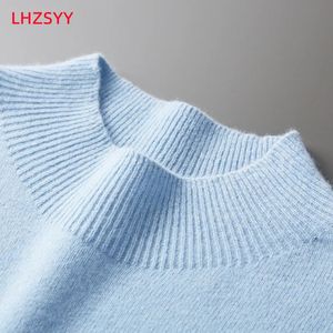Suéter masculino lhzsyy outono inverno masculino suéter de caxemira primeira linha pronto para usar pulôver meia gola alta casual camisa de malha de lã pura 231012