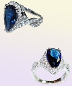 925 Sterling Silver crown Delicate PearShaped Blue Sapphire WaterDrop gemstone ring finger size 5109492017