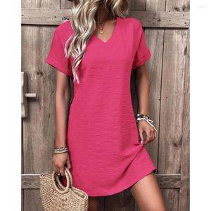 Casual Kleider Candy Farbe Pullover A-Line Für Frauen 2023 Sommer Mode Sexy Slim Fit V-ausschnitt Solide Kurzarm Kleid