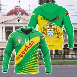 Herren Hoodies 2023 Südamerika County Guyana Flag Tribe Tattoo Retro Trainingsanzug 3DPrint Männer/Frauen Pullover Lässige lustige Jacke