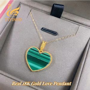 Colares Pingente TIYINUO Genuine AU750 Real 18K Ouro Ágata Malaquita Coração Amor Colar Para Mulher Moda Presente Presente Fine Jewelry 231011