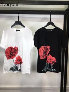 Women's T Shirts Svoryxiu High Quality Fashion Runway Summer Vintage Rose Print T-shirt Tops Short Sleeve Straight Casual