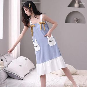 Women's Sleepwear 2023 Summer Cotton Sexy Spaghetti Strap Nightgowns For Women Korean Cute Bow Night Dress Nightdress Home Nighty