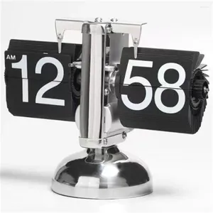 Table Clocks European Creative Retro Flip Down Page Desk Clock Stainless Steel Mechanical Automatic Page-turning Home Decorations