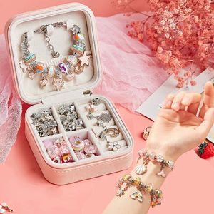 Jewelry Boxes DIY Beaded Bracelet Set with Storage Box for Girls Gift Acrylic European Large Hole Beads Handmade Diy Jewelry Making Kit 231011