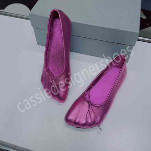 Scarpe da balletto piatte con punta a forma di cinque dita Comfort Popolare Genuino oro argento Decorazione papillon in vera pelle Slip on Punta squadrata Comodo Sapatos da ballo