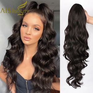 Dantelli peruklar aisi güzellik sentetik kuyruğu uzun dalgalı çizim kuyruğu kadınlar için klips saçlı siyah sahte saç 231012