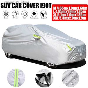 Bilskydd Universal SUV full bil täcker inomhus utomhus vindtät anti damm sol regn snöskydd uv bil silver fodral omslag m/l/xl/xxl q231012