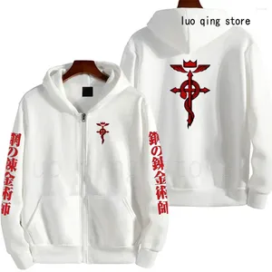 Herrtröjor unisex solid lös huva kappa all metall alkemist cosplay harajuku stor zip up vår och höst street stil sport toppar