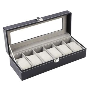 Schmuckschatullen Wunderschöne 6-Slot-Uhrenbox aus PU-Leder mit Displayhalter, Aufbewahrungsbox für Uhrenschmuck mit Glasdeckel, schnelleres Auffinden von Schätzen 231011